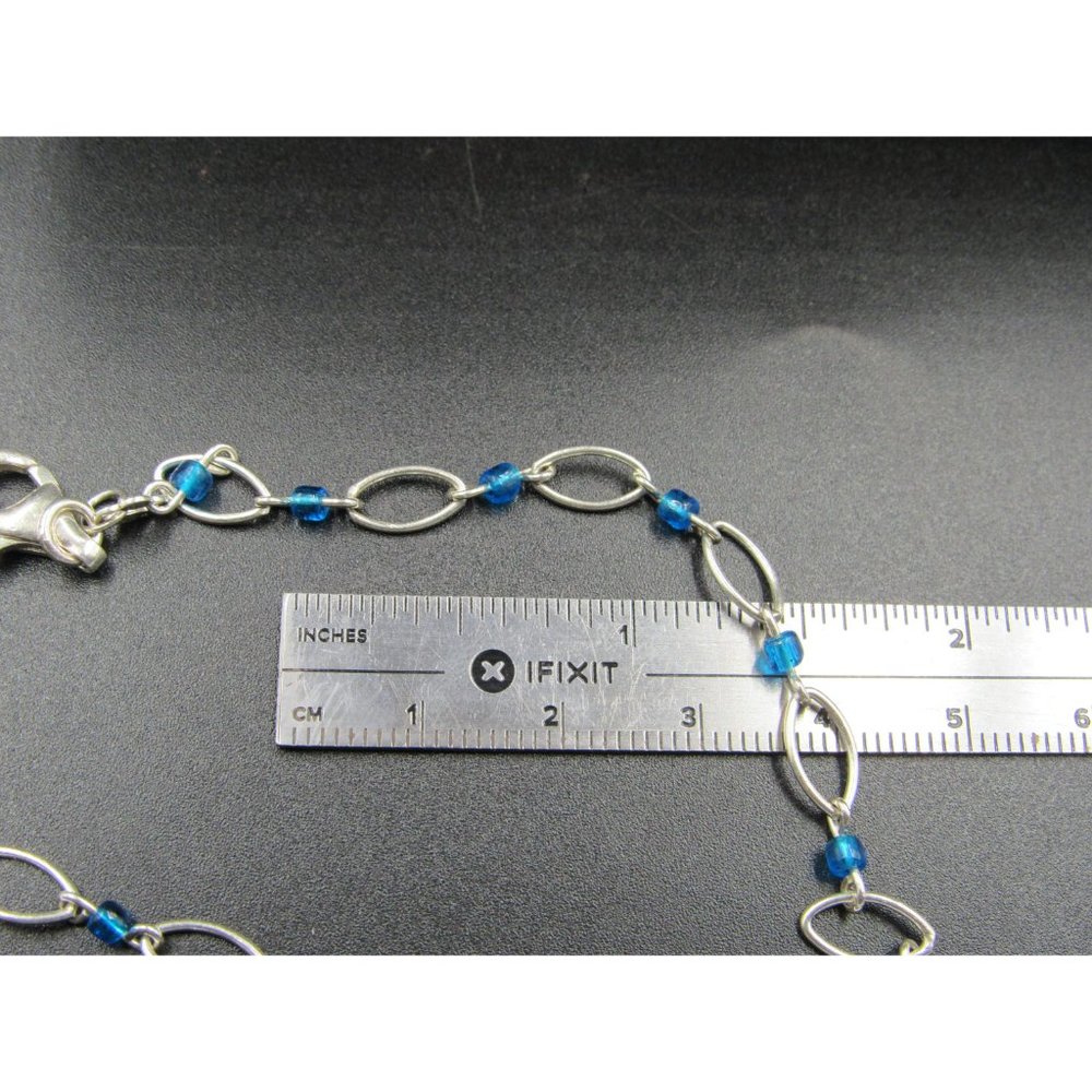 10" Sterling Silver Blue Beaded Chain Ankle Bracelet Vintage Elegant Beautiful - Picture 4 of 5